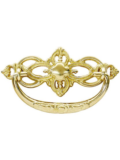 Victorian Style Cast-Brass Bail Pull - 3 inch Center-to-Center in Unlacquered Brass.